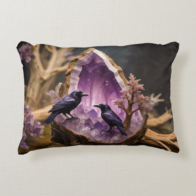 Crows Ravens Amethyst Crystal Fantasy  Prydnadskudde (Framsidan)