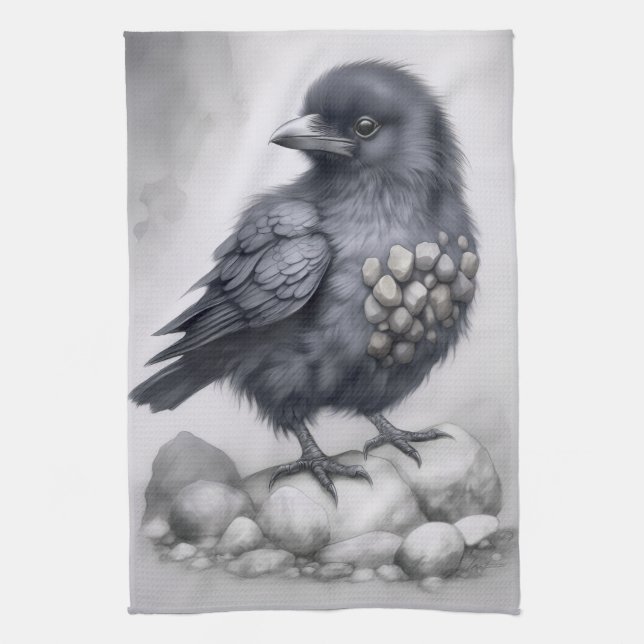 Crows Rock! Niedliche Krähe Rabe auf Steinen  Kökshandduk (Vertikal)