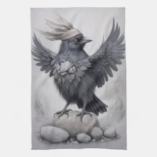 Crows Rock! Poster Krähe ausgebreitete Flügel Kökshandduk