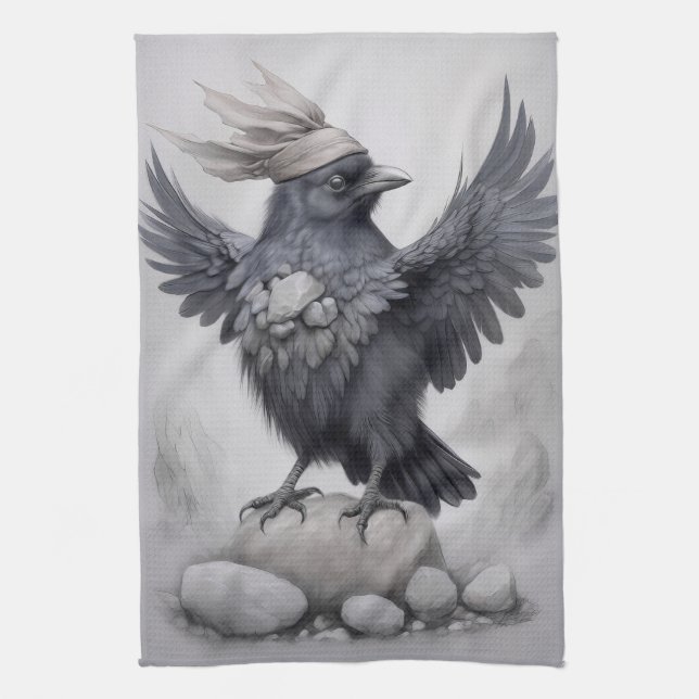 Crows Rock! Poster Krähe ausgebreitete Flügel Kökshandduk (Vertikal)