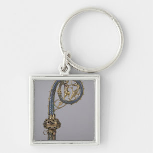 Crozier som visar St Michael Fyrkantig Silverfärgad Nyckelring