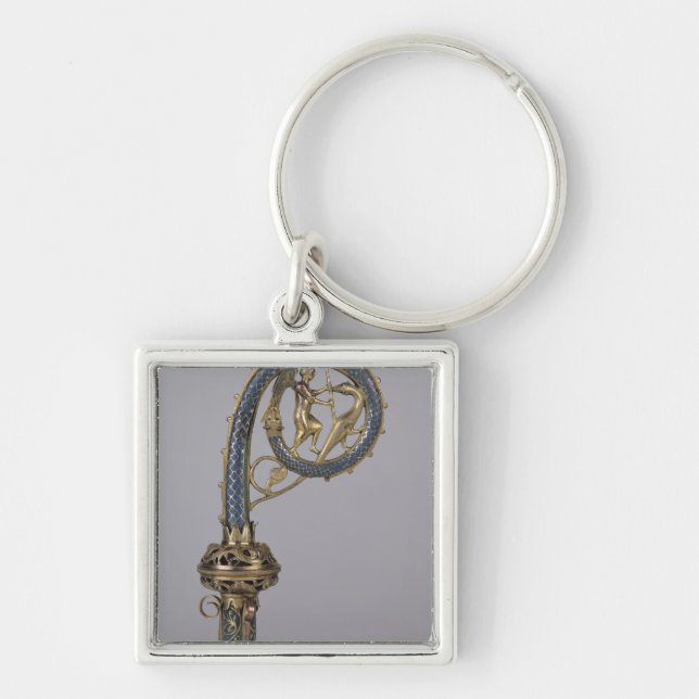 Crozier som visar St Michael Fyrkantig Silverfärgad Nyckelring (Framsidan)