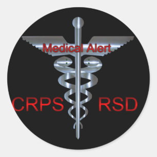 CRPS RSD Medicinsk varning Silver Asclepius Caduce Runt Klistermärke