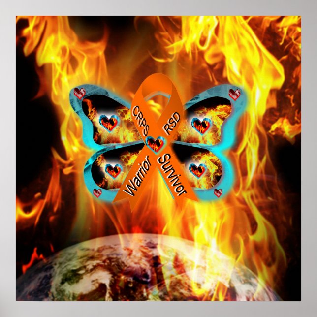 CRPS RSD Warrior Survior Ribbon Butterfly Earth Poster (Framsidan)