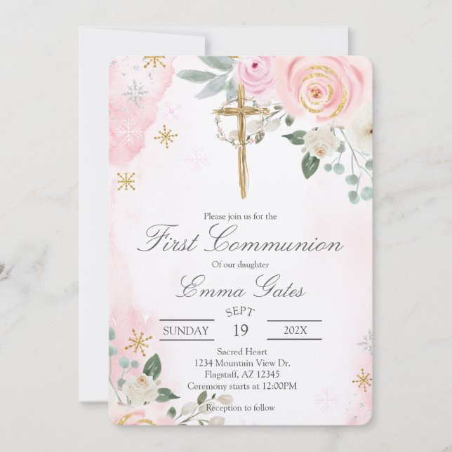 Crucifix  first communion Invitation Inbjudningar (Framsida)