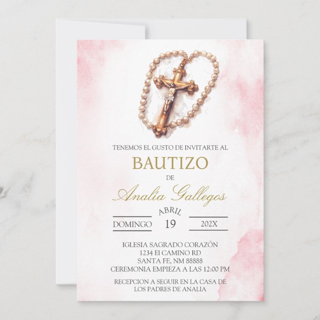 Crucifix Inbjudan till spansk baptism (Framsida)