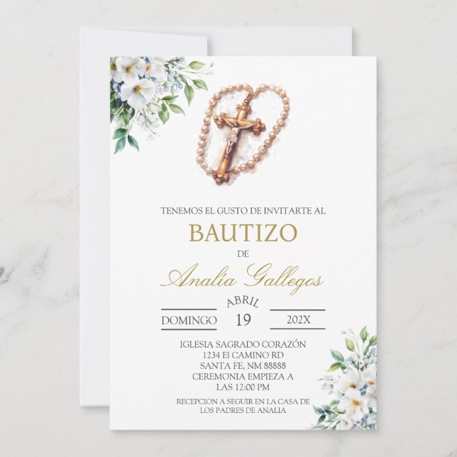Crucifix Inbjudan till spansk baptism (Framsida)