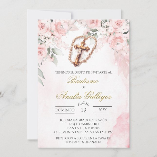 Crucifix Inbjudan till spansk baptism (Framsida)
