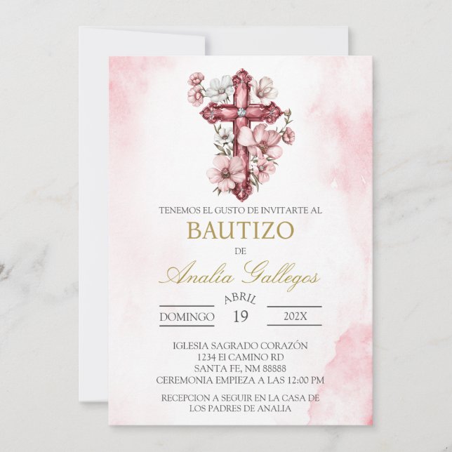 Crucifix Inbjudan till spansk baptism (Framsida)