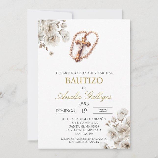 Crucifix Inbjudan till spansk baptism (Framsida)