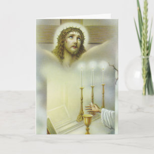 Crucifix Mass som ger chalice Candles Priest Helgkort