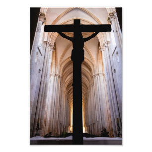 Crucifix med Jesus Kristus. Gothic Alcobaca Abbey Fototryck
