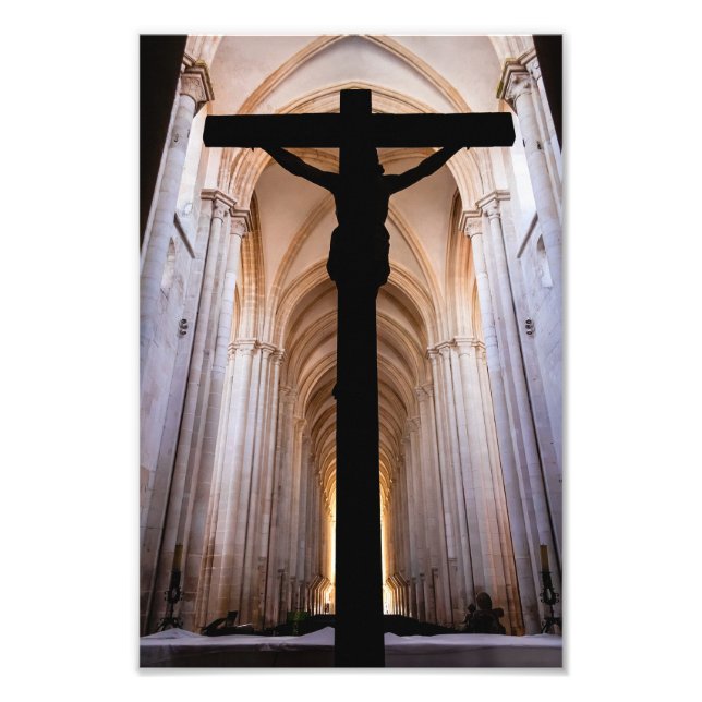 Crucifix med Jesus Kristus. Gothic Alcobaca Abbey Fototryck (Framsidan)