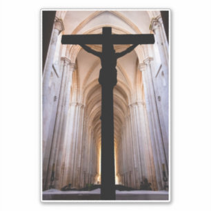 Crucifix med Jesus Kristus. Gothic Alcobaca Abbey Klistermärken