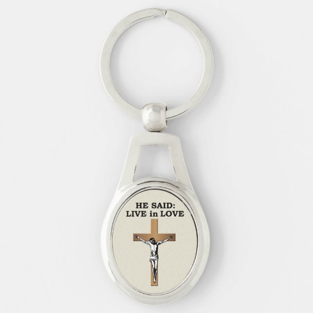 Crucifix Ovalt Silverfärgad Nyckelring (Framsidan)