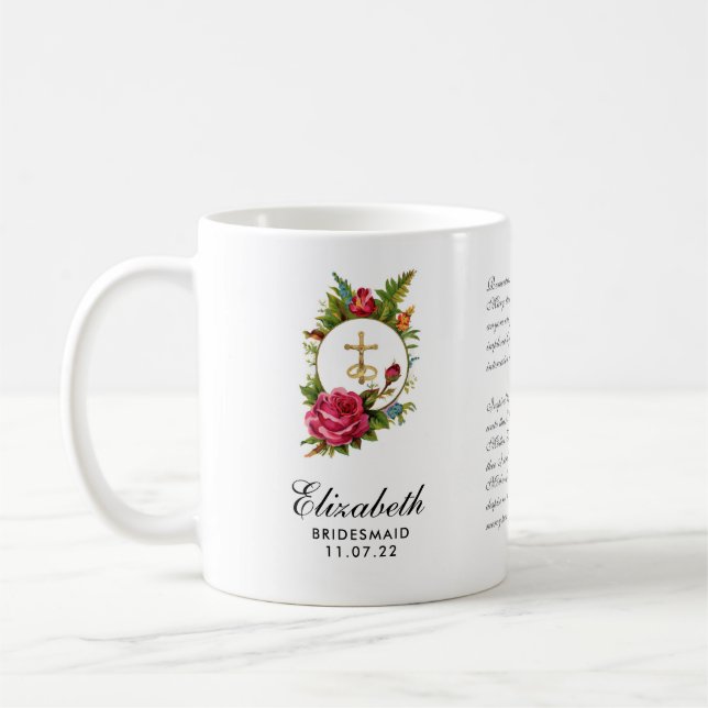Crucifix Prayer Bridesmaid, katolsk Röd ros  Kaffemugg (Vänster)