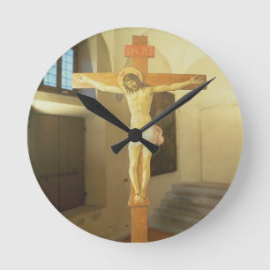 Crucifix (tempera på trä) rund klocka