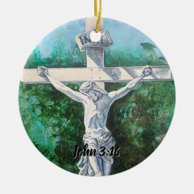 Crucifixen Bible Verse Julgransprydnad Keramik (Framsidan)