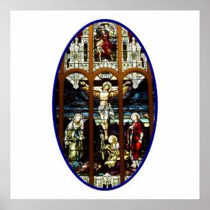 Crucifixion av det Jesus målat glassfönstret Poster