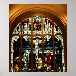 Crucifixion av det Jesus målat glassfönstret Poster