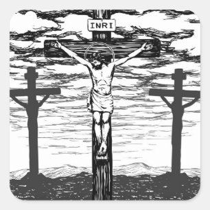 Crucifixion Illustration Fyrkantigt Klistermärke