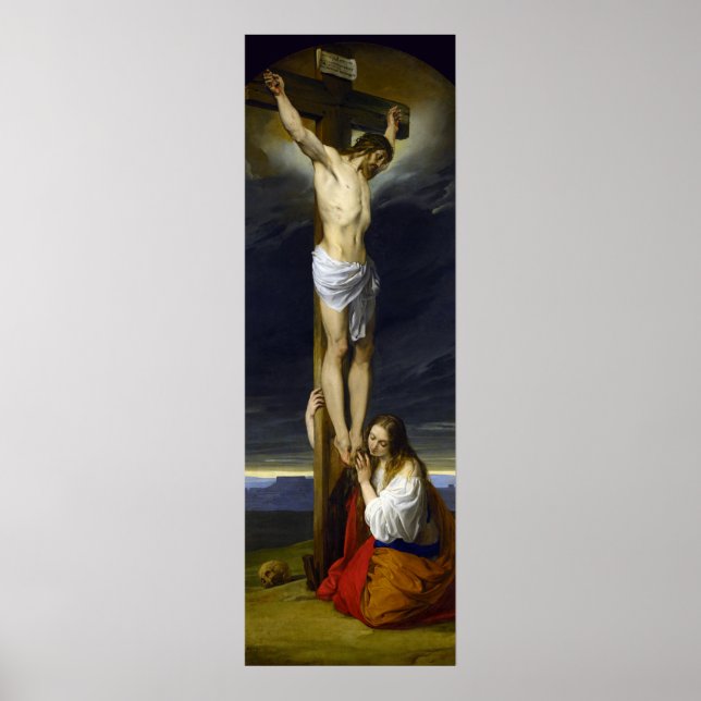 Crucifixion med Mary Magdalene Kneeling av Hayez Poster (Framsidan)