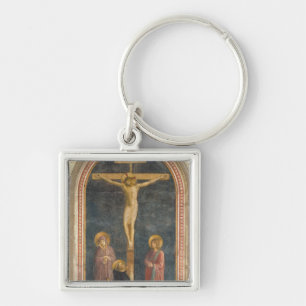 Crucifixion med oskulden, SS. John Evangelien Fyrkantig Silverfärgad Nyckelring