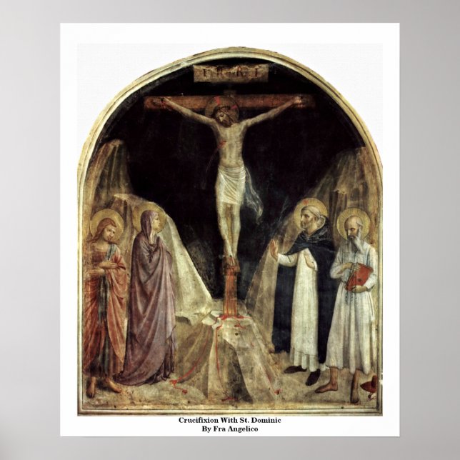 Crucifixion med Saint Dominic av Fra Angelico Poster (Framsidan)
