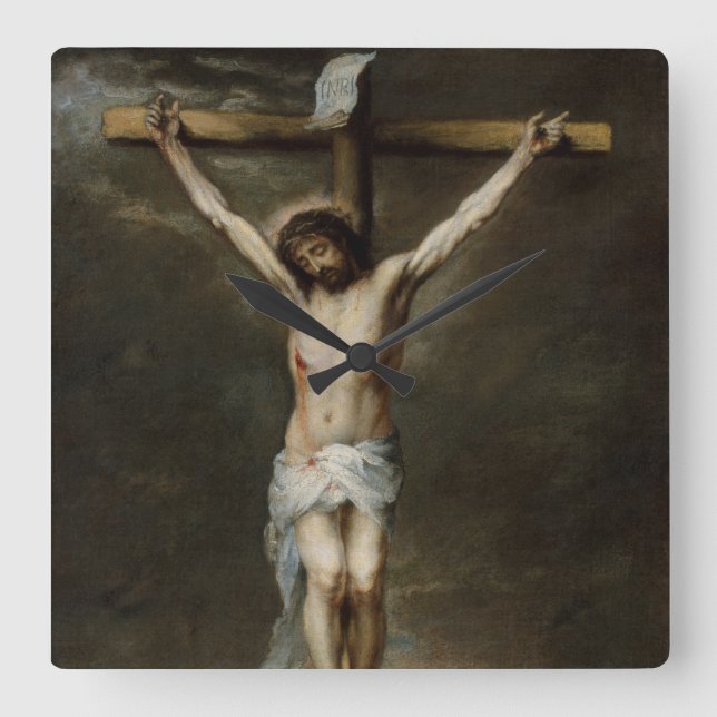Crucifixion of Jesus Wall Clock Fyrkantig Klocka (Framsida)