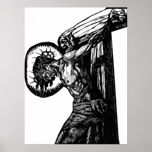 Crucifixion of Kristus Black and White Ilustration Poster