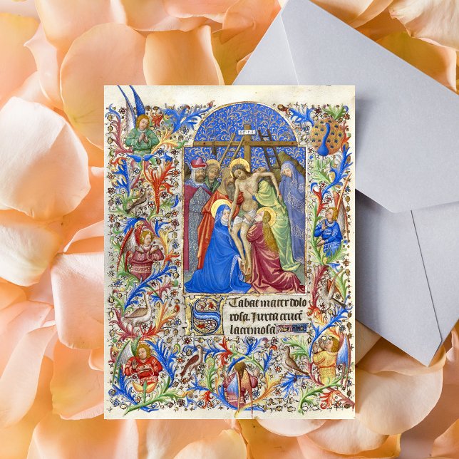 Crucifixion Virgin Mary Lent Bra Fredag Medieval Vykort (Stabat Mater Dolorosa Crucifix Medieval Manuscript Catholic Christian Lent Postcard)