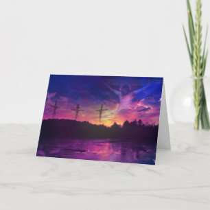 Crucifixionen av den Jesus Kristus på kor Helgkort
