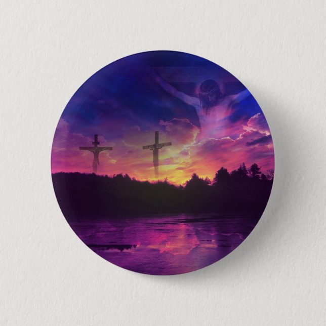 Crucifixionen av den Jesus Kristus på kor Knapp (Framsida)