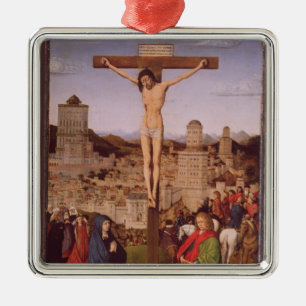Crucifixionen (olja på panel) julgransprydnad metall