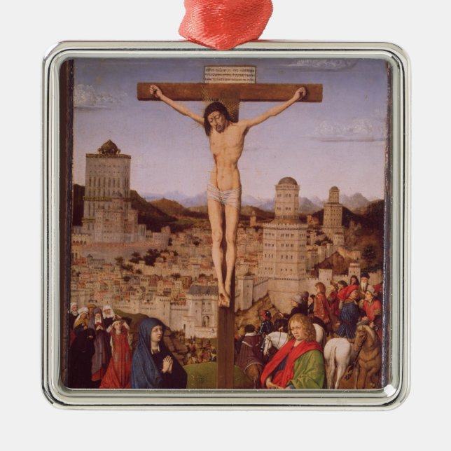 Crucifixionen (olja på panel) julgransprydnad metall (Framsidan)