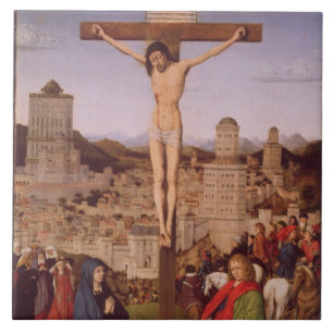 Crucifixionen (olja på panel) kakelplatta