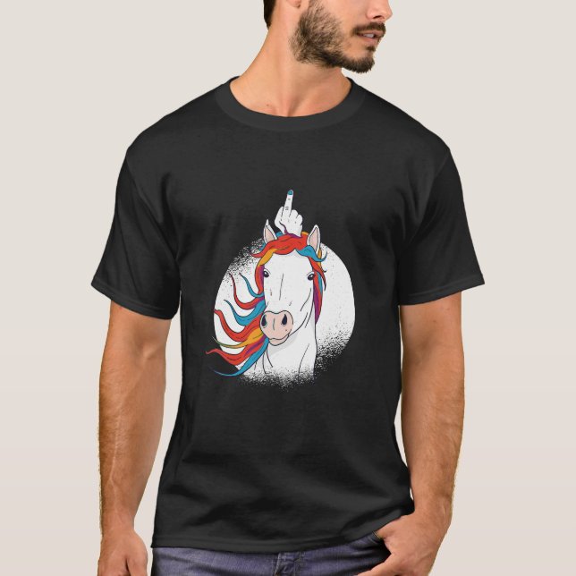 Crude Humor Funny Unicorn Mitten Finger Sarcasm Ad T Shirt (Framsida)