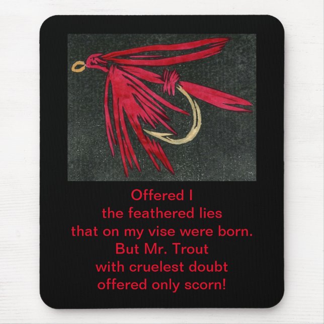 "Cruel Trout"-dikt med "Red Ibis"-blöten fly Musmatta (Framsidan)