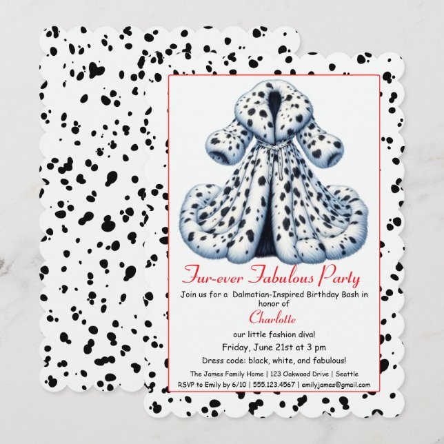 Cruella-Inspired Dalmatian Party – Birthday  Inbjudningar (Fram/baksida)