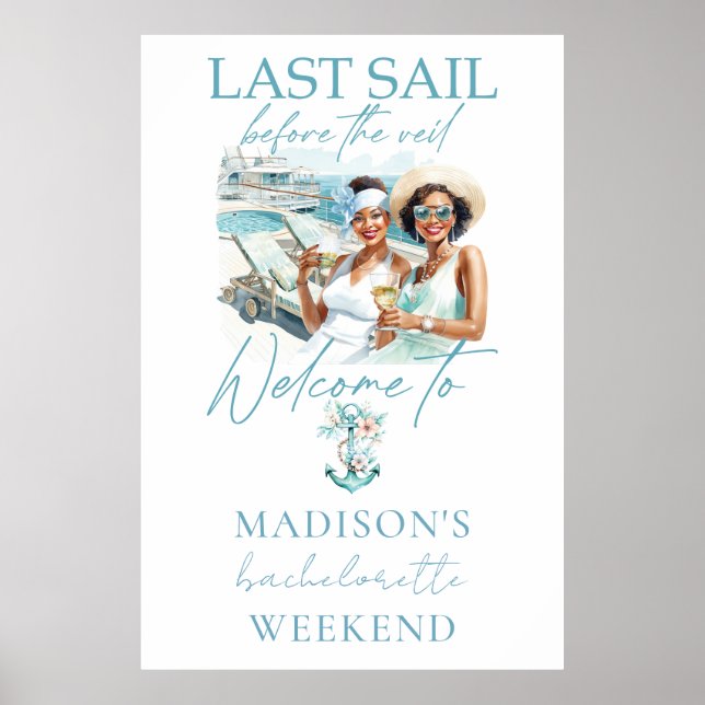 Cruise Bachelorette Party Anpassningsbar Watercolo Poster (Framsidan)