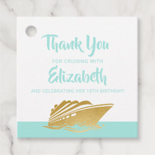 Cruise Birthday Personlig Teal och Guld Gåvor Etiketter