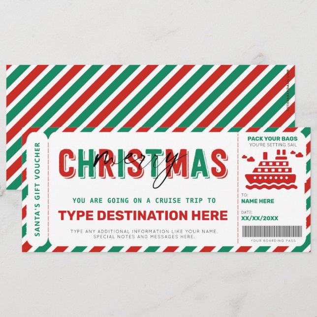 Cruise Boarding Pass jul Biljett Gift Voucher (Fram/baksida)