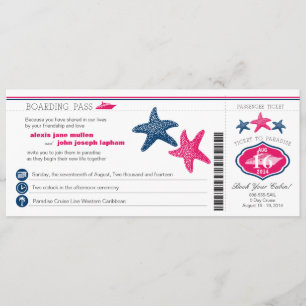 Cruise Frakt Starfish Boarding Pass Bröllop Inbjudningar
