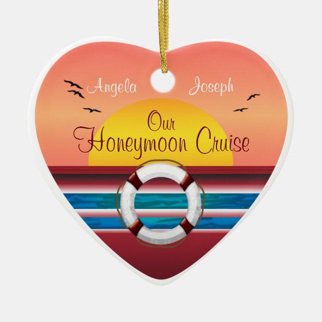 Cruise Honeymoon - Sunset Template Heart Julgransprydnad Keramik (Framsidan)