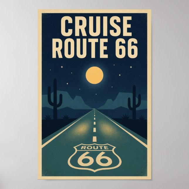 Cruise Route 66 Midnatt Litografi Poster (Framsidan)