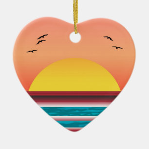 Cruise Sunset View Dubbla Sided Heart Ornament