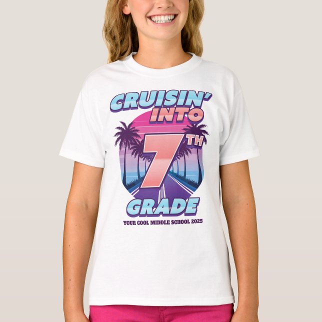 Cruisin’ Back to School 7th Grade Girl's T Shirt (Framsida)