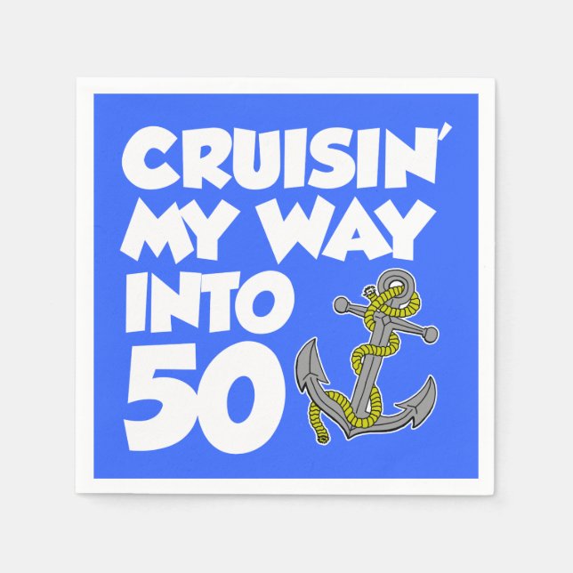 Cruisin my way to 50 Boat ThLED Party Napkins Pappersservett (Framsidan)