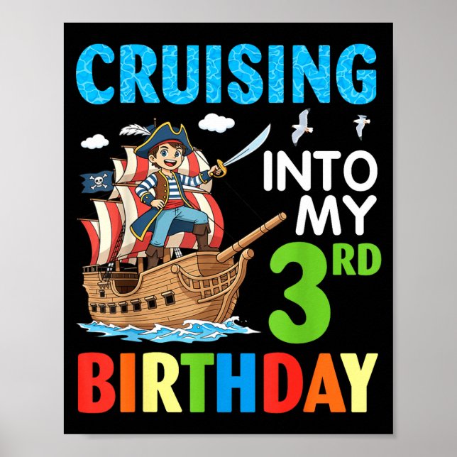 Cruising Into My 3rd Birthday Rate Little Boy 3 Ye Poster (Framsidan)