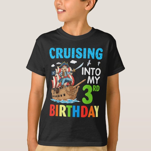 Cruising Into My 3rd Birthday Rate Little Boy 3 Ye T Shirt (Framsida)